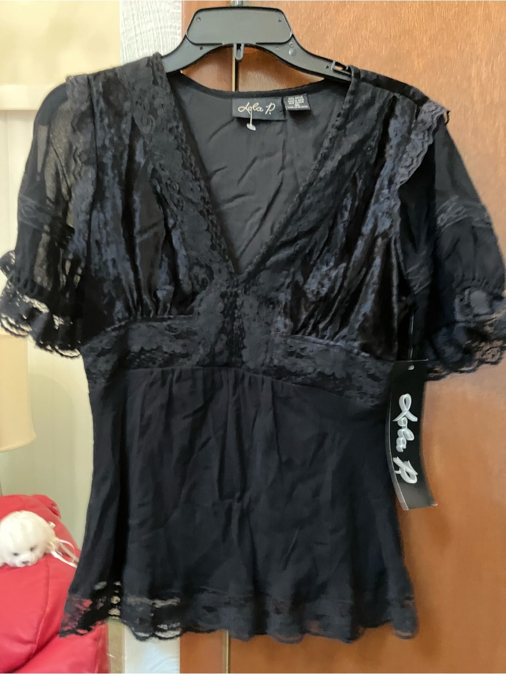 Lola black velvet & lace top NWT